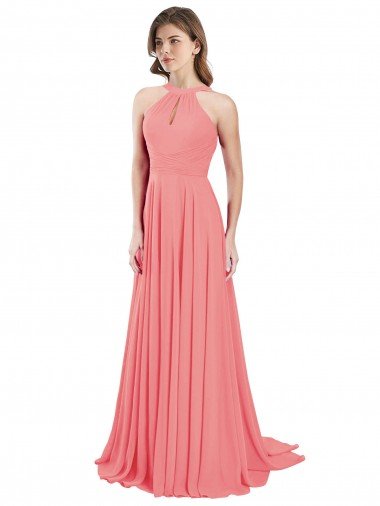 Shop Draped A-Line Chiffon Bridesmaid Dress with Halter Keyhole Neckline London