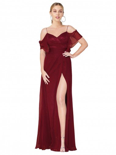 Shop Cold Shoulder Long Mermaid Chiffon Bridesmaid Dress / Formal Prom Dress with Straps London