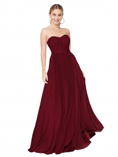 Shop Draped Strapless Long A-Line Chiffon Bridesmaid Dress / Formal Prom Dress London