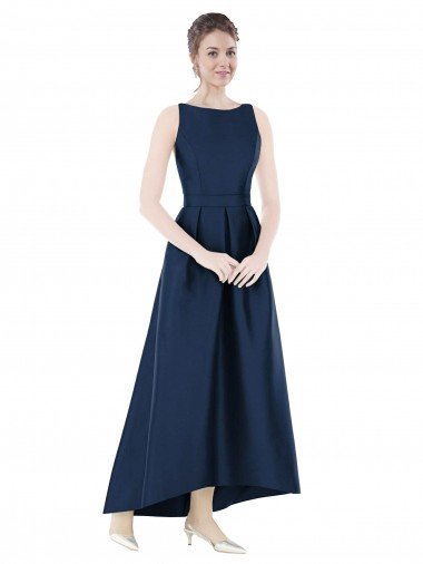 Shop Full Length Sleeveless Long Satin Bridesmaid Dress with High Low Hem Detail London
