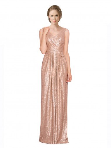 Shop Draped V-Neck Striking Sheath Floor Length Formal Sequin Bridesmaid Dress / Prom Dress London