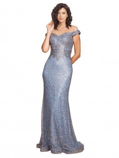 Shop Off the Shoulder Sweetheart Neckline Formal Sequin Bridesmaid Dress / Prom Dress with Thigh High Slit London