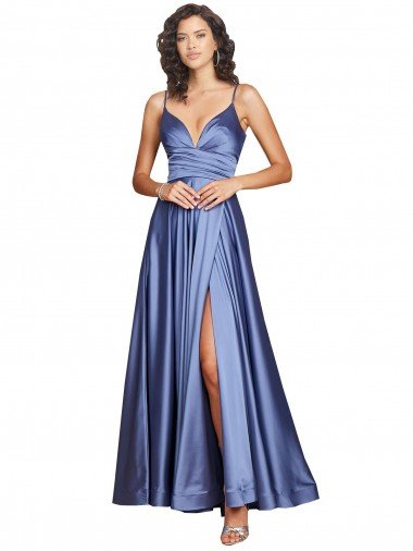 Shop Deep V-Neck Sweetheart Long Formal Silky Satin Bridesmaid Dress / Prom Dress with Thigh High Slit London